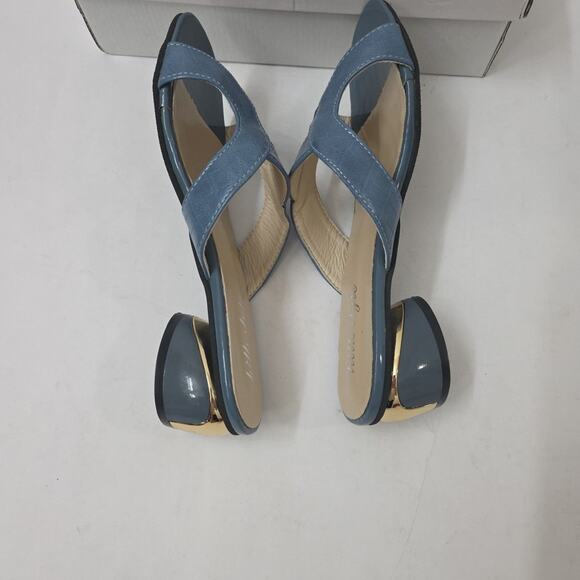 Hills Style Women’s Croc Embossed Gold Slide Sandals Low Heel Size 41 US 10 New - Picture 4 of 7